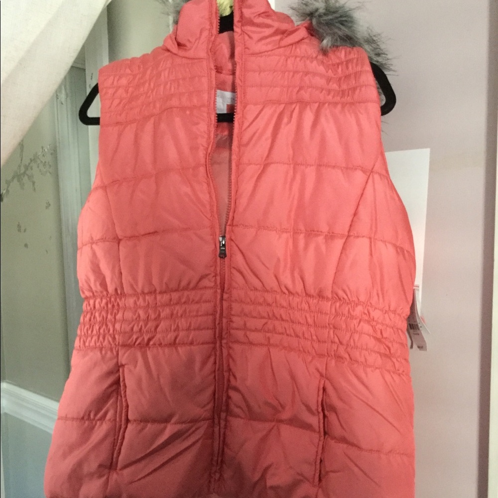 New York & Co. Pink Coral Hood Puffer Vest